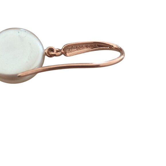 Sterling Silver 925 hook drop genuine coin pearl dangling signed rose gold - Picture 7 of 8